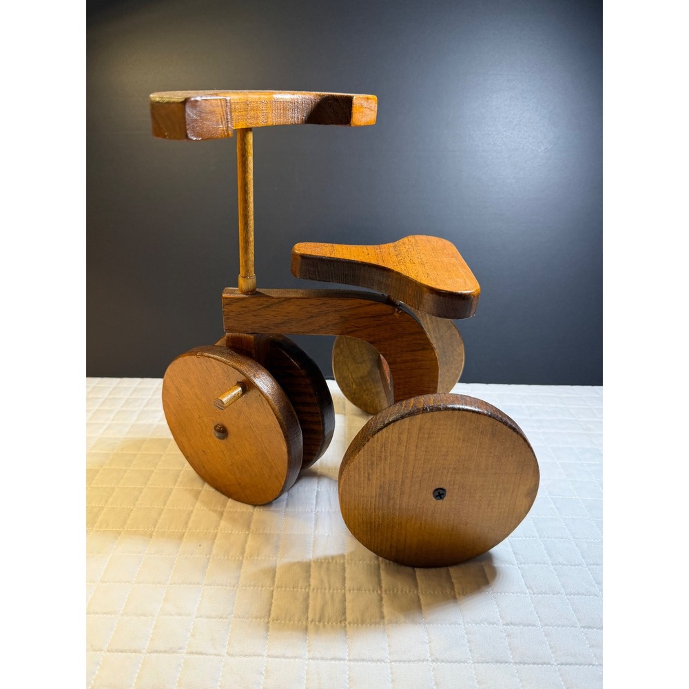 Vintage Handmade Wooden Child Tricycle Toy Mid Century Folk Art Wood Decor 12in - Picture 2 of 7